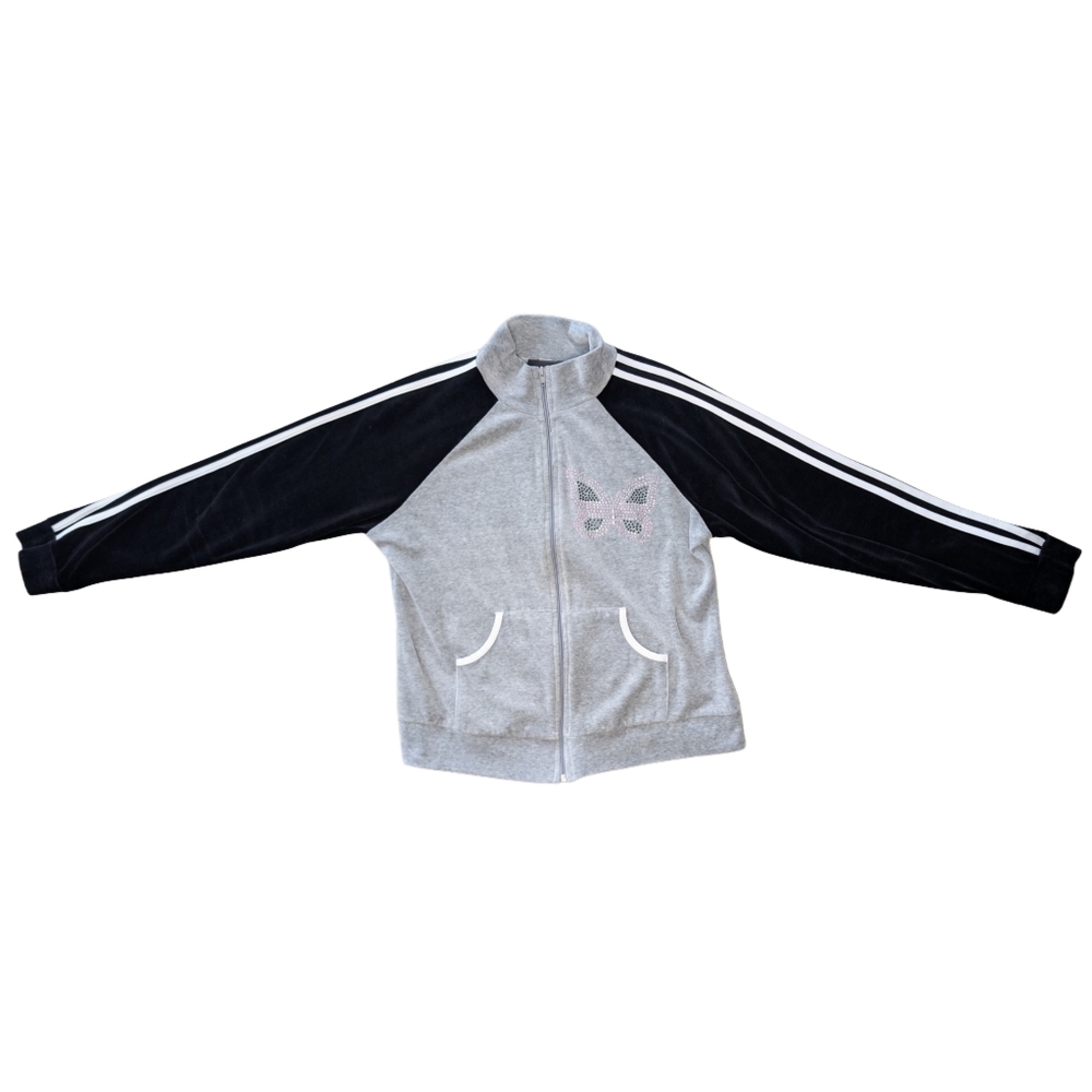 Vintage Vision‎ Apparel Women's Large  Grey Black Zip UP Velour Jacket